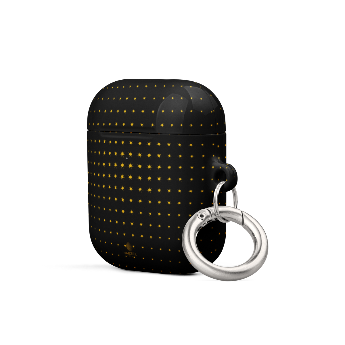 Black Gold Luxury AirPods case, black and gold design. Haezel Tech Prestige Series, view 2