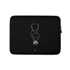 The Oath Laptop Sleeve by Haezel Tech, single silver stethoscope on black. Healer Series