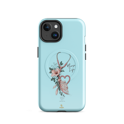 The Devotion Mint iPhone Case, rose stethoscope heart on pale mint. Haezel Tech Healer Series, view 2