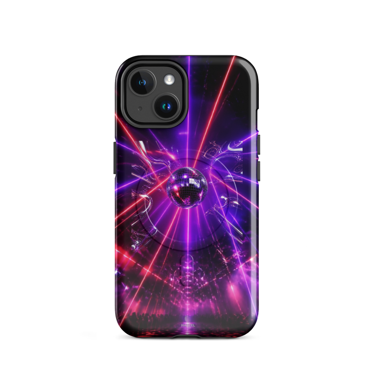 The Afterhours iPhone Case, magenta mirror ball cut by laser light. Haezel Tech Rhythm Series, view 2
