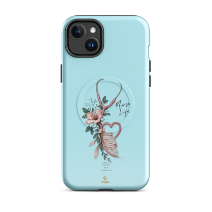The Devotion Mint iPhone Case, rose stethoscope heart on pale mint. Haezel Tech Healer Series, view 3