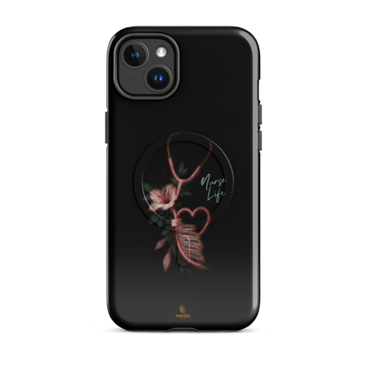 The Devotion Onyx iPhone Case, rose stethoscope heart on black. Haezel Tech Healer Series, view 3