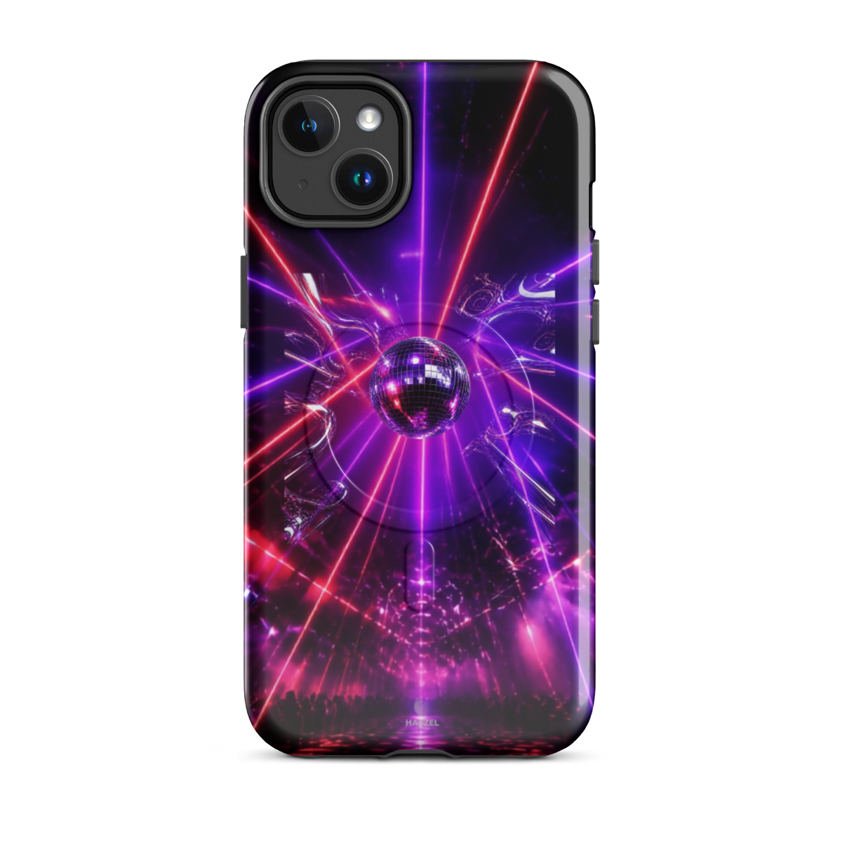 The Afterhours iPhone Case, magenta mirror ball cut by laser light. Haezel Tech Rhythm Series, view 3