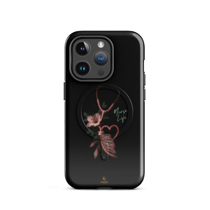 The Devotion Onyx iPhone Case, rose stethoscope heart on black. Haezel Tech Healer Series, view 4