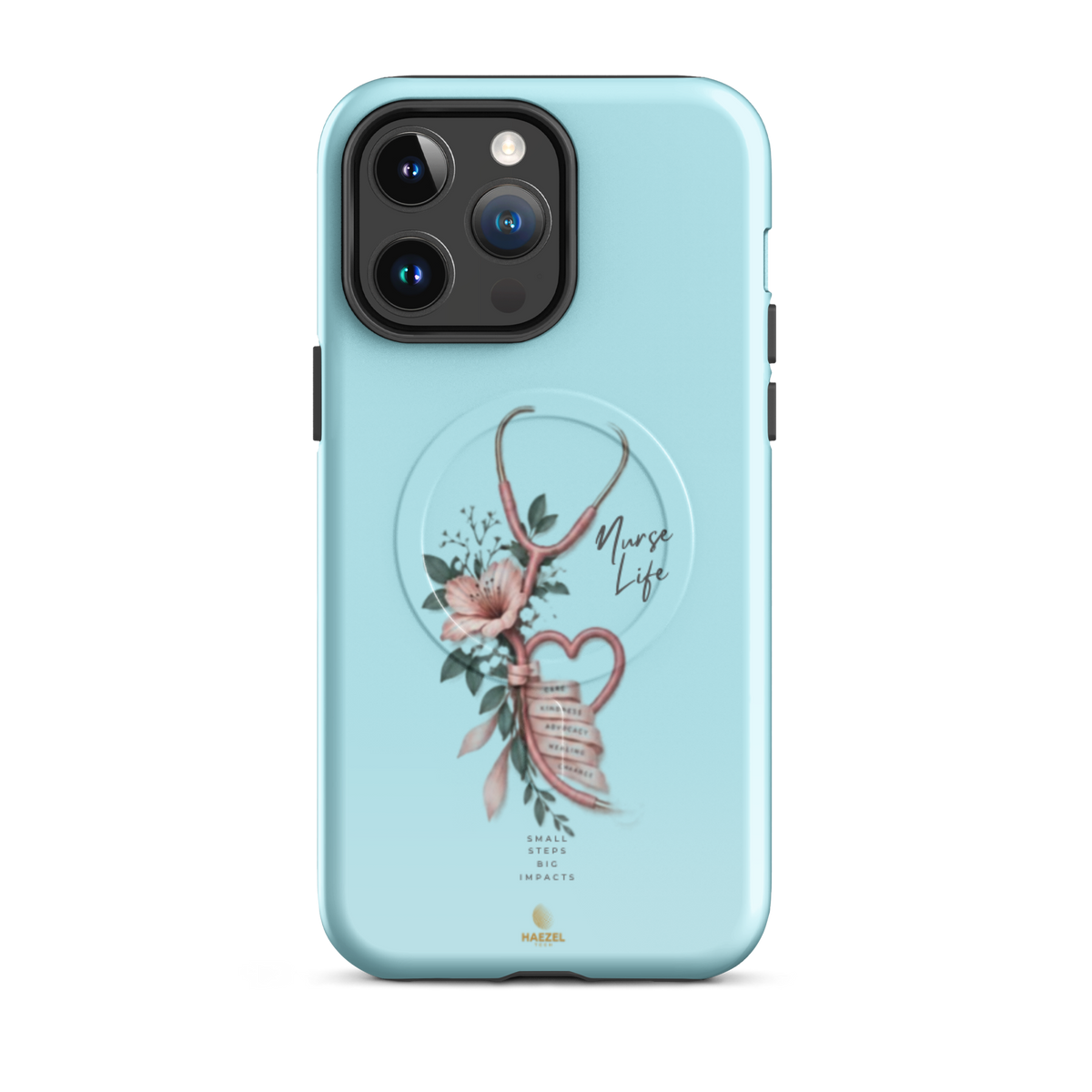 The Devotion Mint iPhone case - rose stethoscope heart and lilies on mint. Haezel Tech Healer Series.