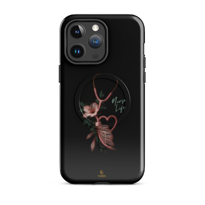 The Devotion Onyx iPhone Case, rose stethoscope heart on black. Haezel Tech Healer Series, view 5