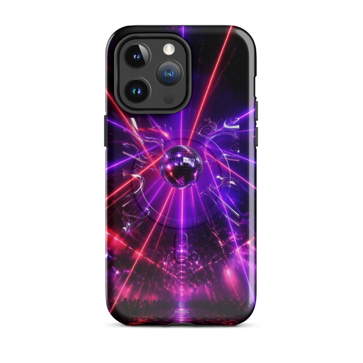 The Afterhours iPhone Case, magenta mirror ball cut by laser light. Haezel Tech Rhythm Series, view 5