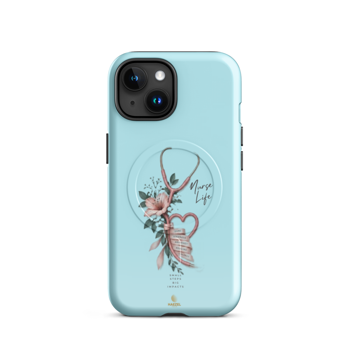 The Devotion Mint iPhone case - rose stethoscope heart and lilies on mint. Haezel Tech Healer Series.