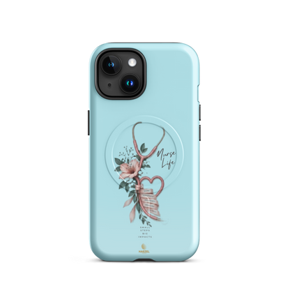 The Devotion Mint iPhone Case, rose stethoscope heart on pale mint. Haezel Tech Healer Series