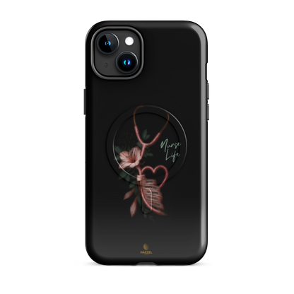 The Devotion Onyx iPhone Case, rose stethoscope heart on black. Haezel Tech Healer Series, view 6