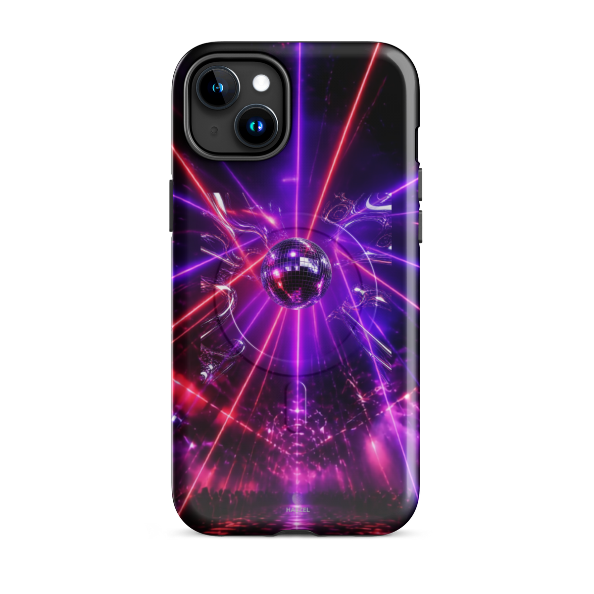 The Afterhours iPhone Case, magenta mirror ball cut by laser light. Haezel Tech Rhythm Series, view 6