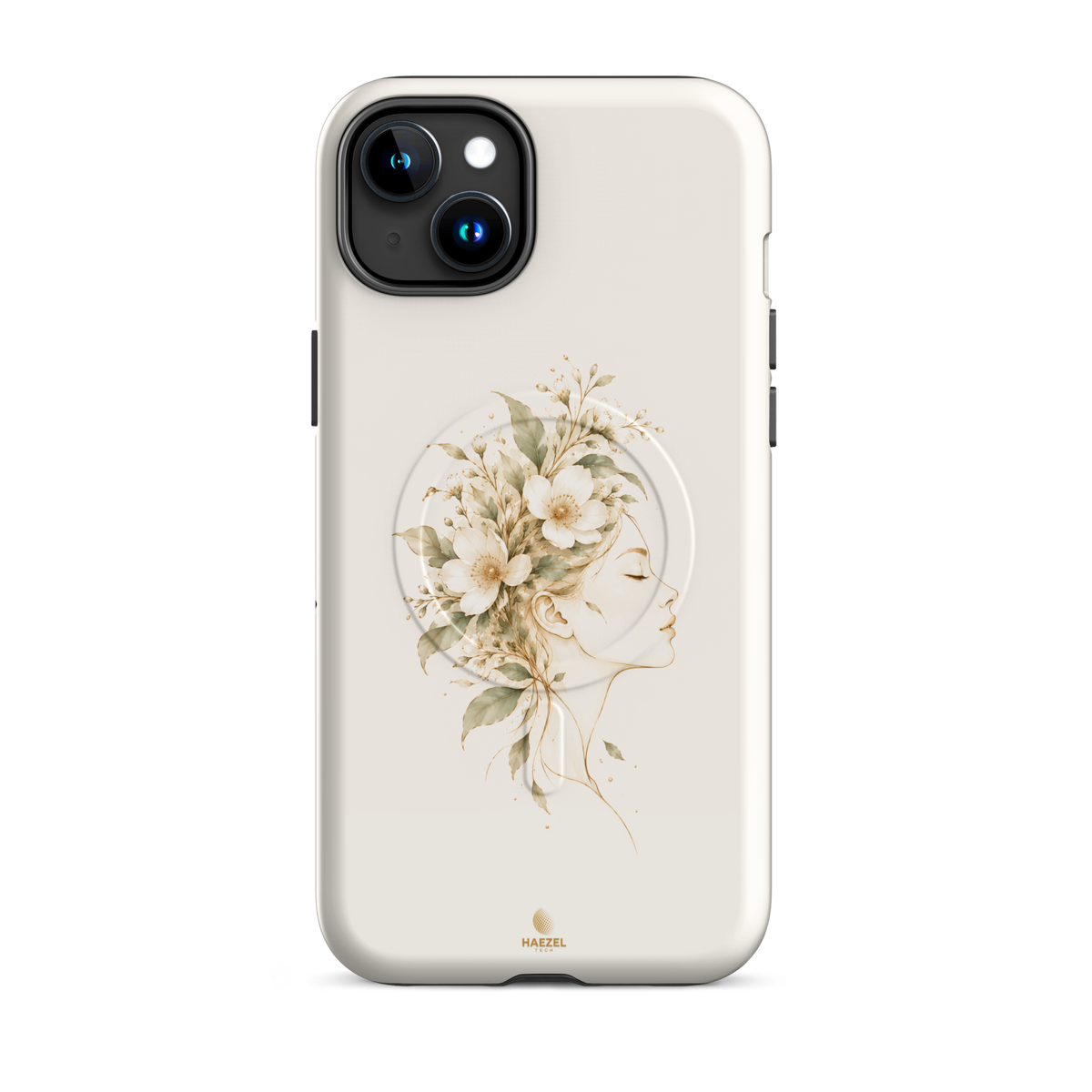 The Blooming Mind Ivory iPhone Case, woman's profile with flowers blooming from her mind on ivory. Haezel Tech Healer Series, view 6