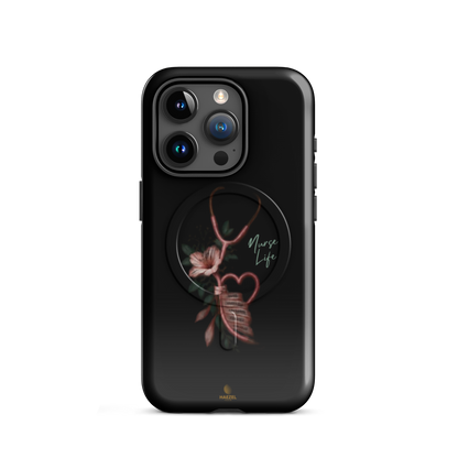 The Devotion Onyx iPhone Case, rose stethoscope heart on black. Haezel Tech Healer Series, view 7