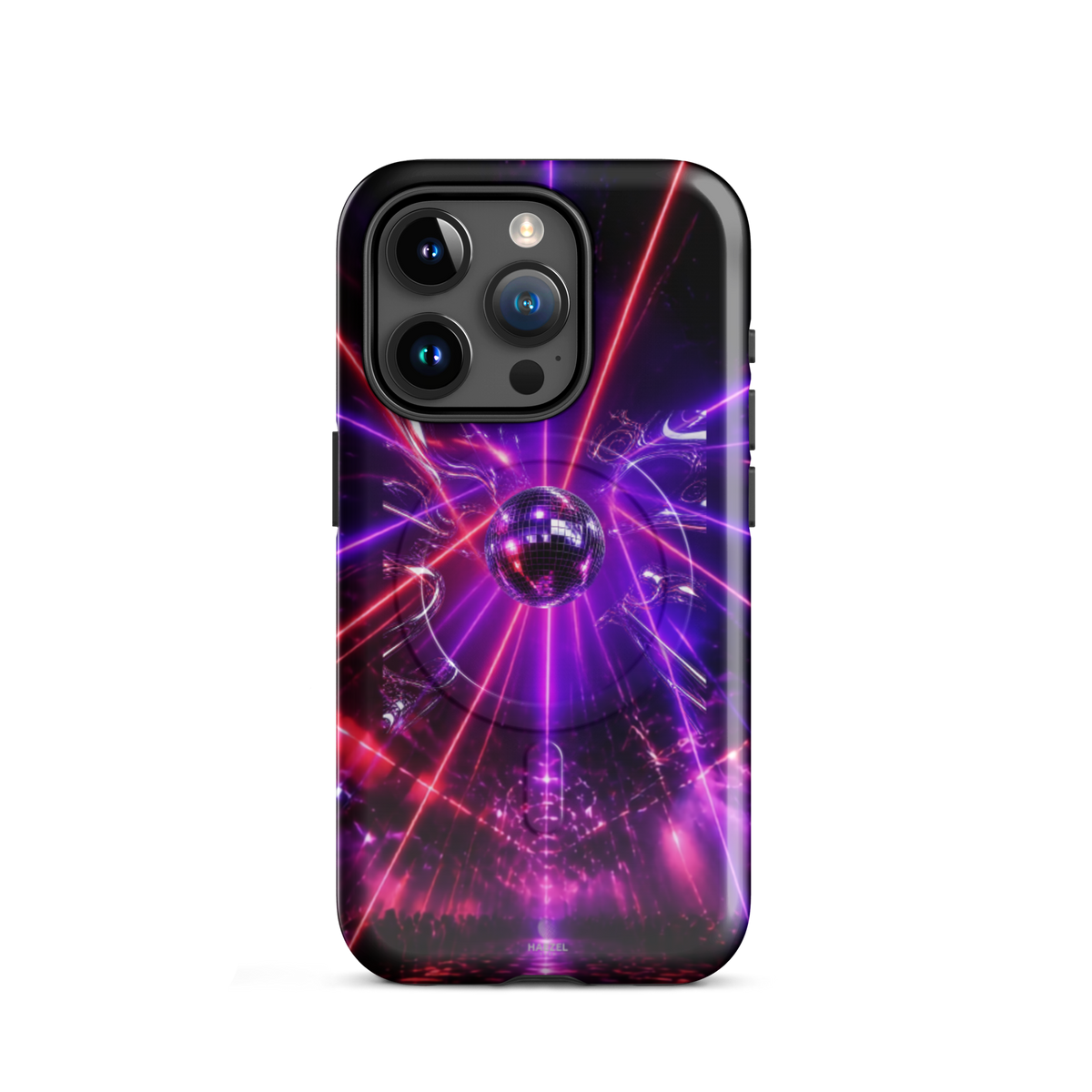 The Afterhours iPhone Case, magenta mirror ball cut by laser light. Haezel Tech Rhythm Series, view 7