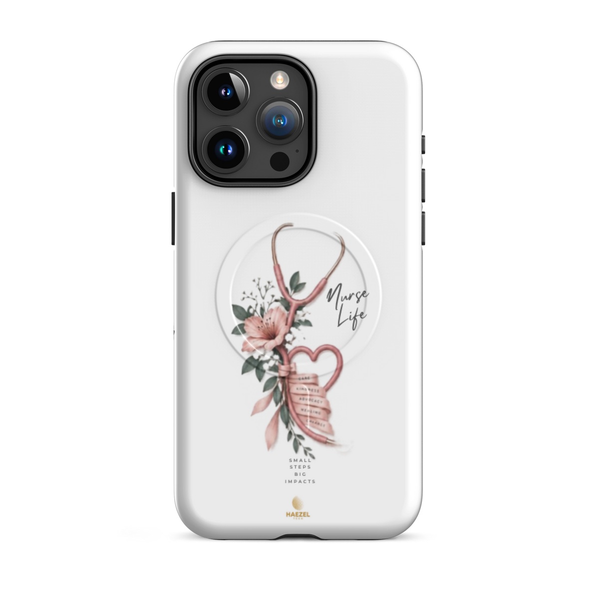 The Devotion Ivory iPhone case - rose stethoscope heart and lilies on ivory. Haezel Tech Healer Series.