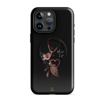 The Devotion Onyx iPhone Case, rose stethoscope heart on black. Haezel Tech Healer Series, view 8