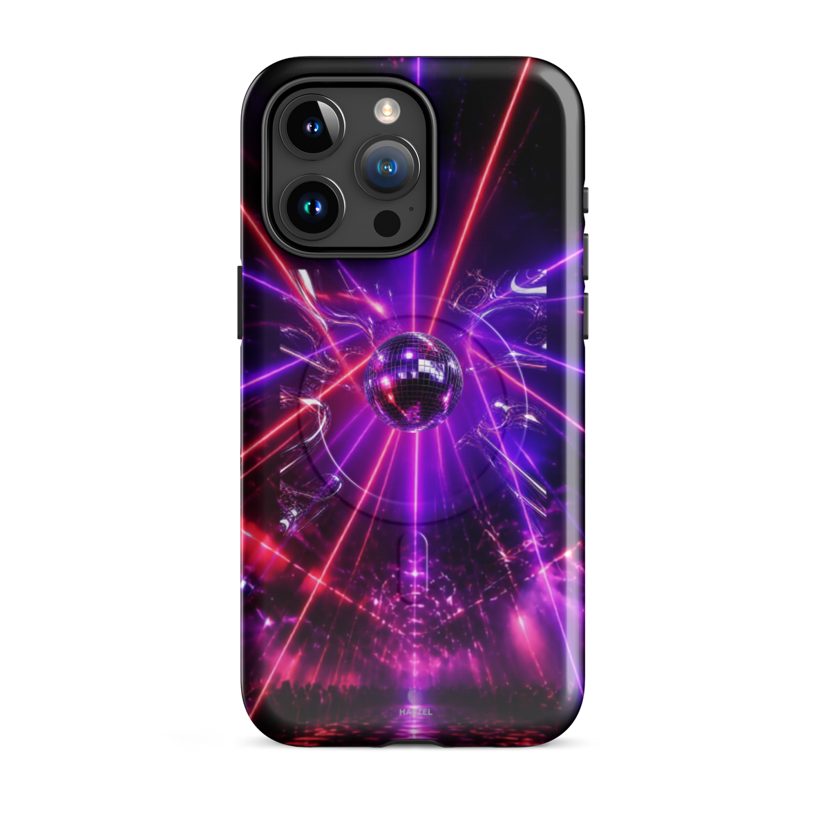 The Afterhours iPhone Case, magenta mirror ball cut by laser light. Haezel Tech Rhythm Series, view 8