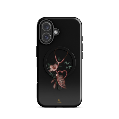 The Devotion Onyx iPhone Case, rose stethoscope heart on black. Haezel Tech Healer Series, view 9