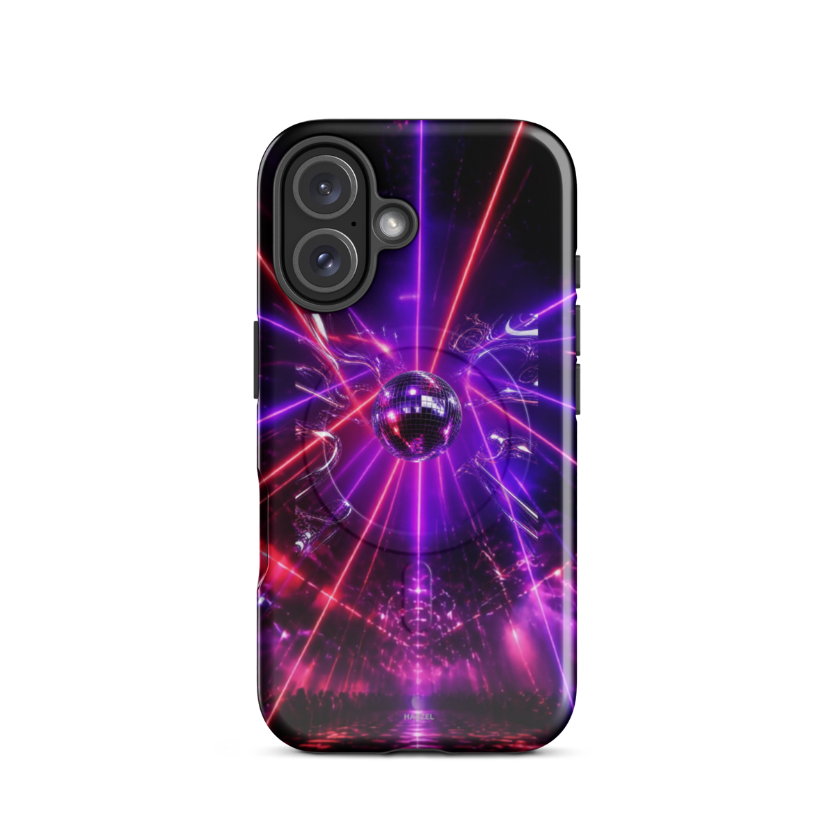 The Afterhours iPhone Case, magenta mirror ball cut by laser light. Haezel Tech Rhythm Series, view 9