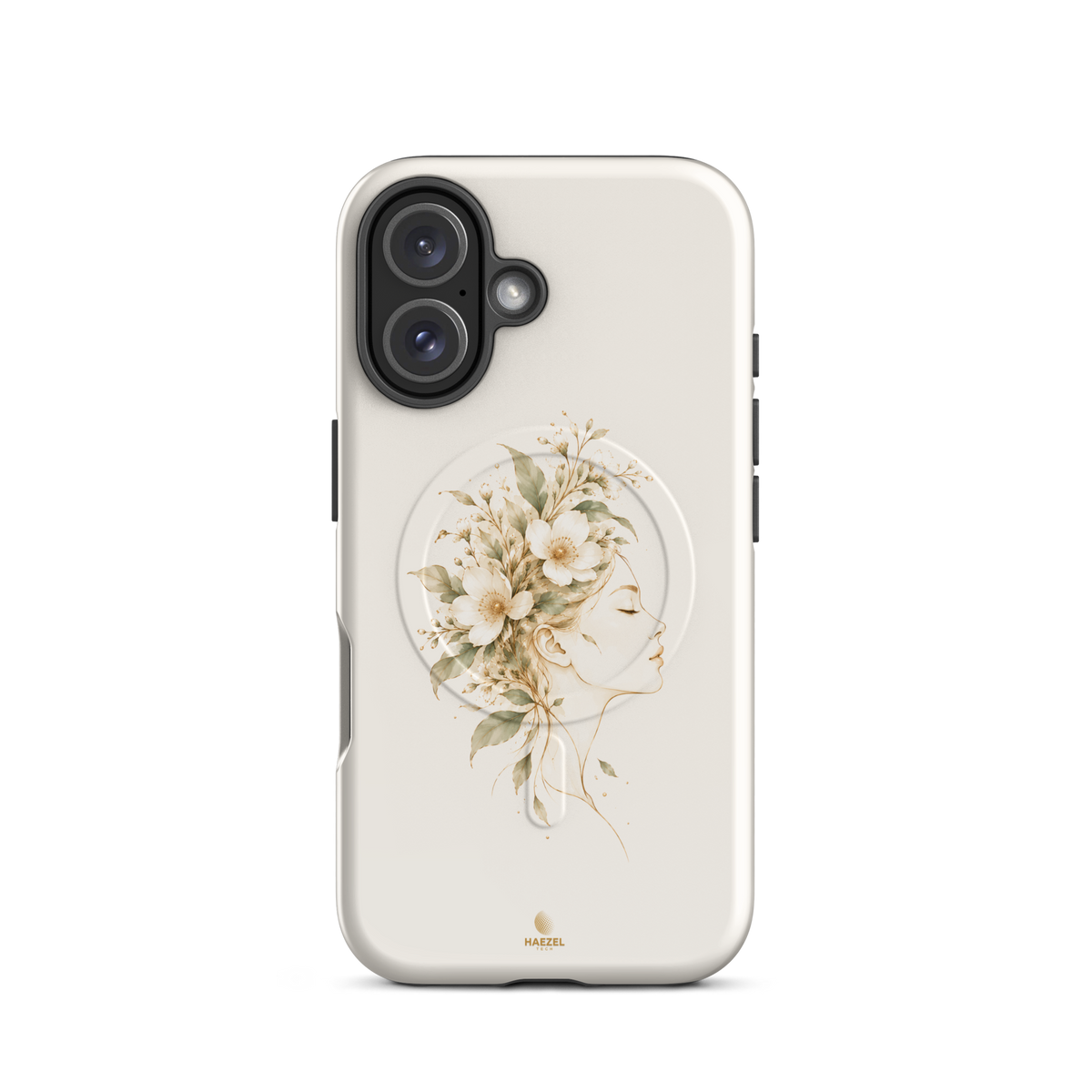 The Blooming Mind Ivory iPhone Case, woman's profile with flowers blooming from her mind on ivory. Haezel Tech Healer Series, view 9