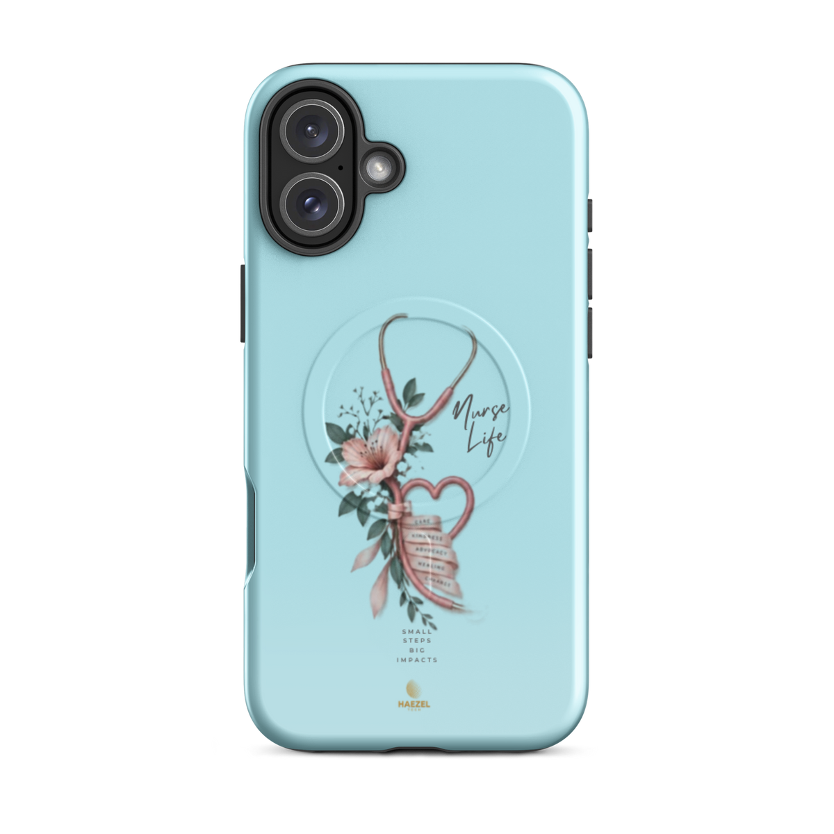 The Devotion Mint iPhone case - rose stethoscope heart and lilies on mint. Haezel Tech Healer Series.