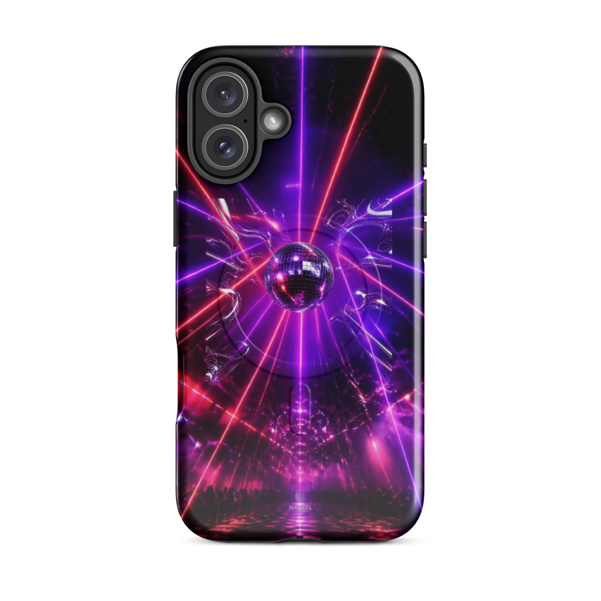 The Afterhours iPhone Case, magenta mirror ball cut by laser light. Haezel Tech Rhythm Series, view 10