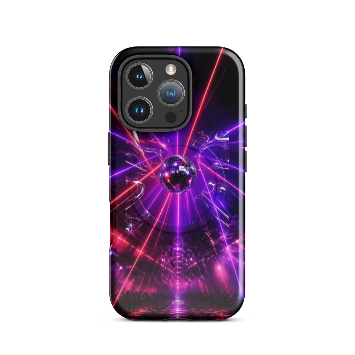 The Afterhours iPhone Case, magenta mirror ball cut by laser light. Haezel Tech Rhythm Series, view 11