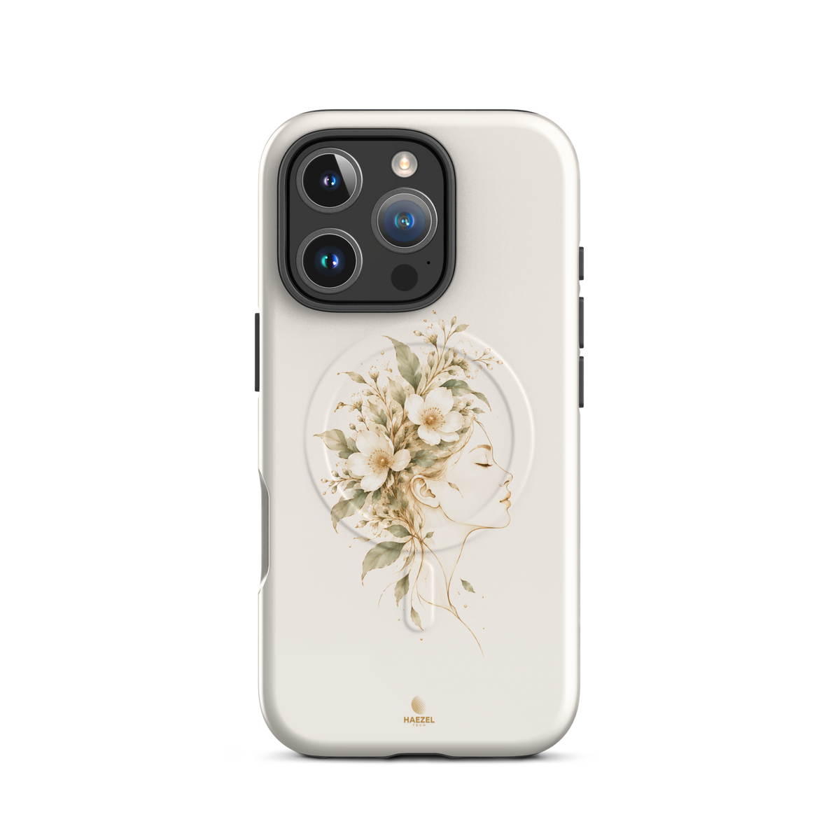 The Blooming Mind Ivory iPhone Case, woman's profile with flowers blooming from her mind on ivory. Haezel Tech Healer Series, view 11