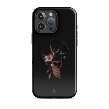 The Devotion Onyx iPhone Case, rose stethoscope heart on black. Haezel Tech Healer Series, view 12