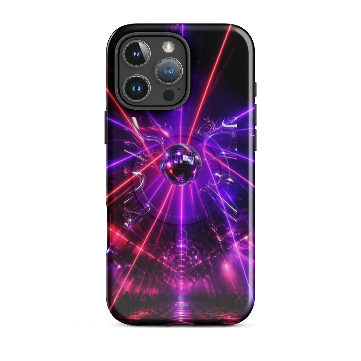The Afterhours iPhone Case, magenta mirror ball cut by laser light. Haezel Tech Rhythm Series, view 12