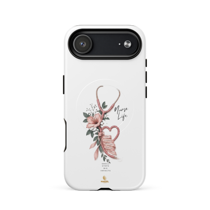 The Devotion Ivory iPhone Case, rose stethoscope heart on ivory. Haezel Tech Healer Series, view 14
