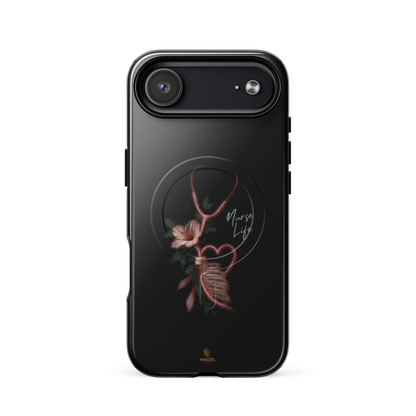 The Devotion Onyx iPhone Case, rose stethoscope heart on black. Haezel Tech Healer Series, view 14