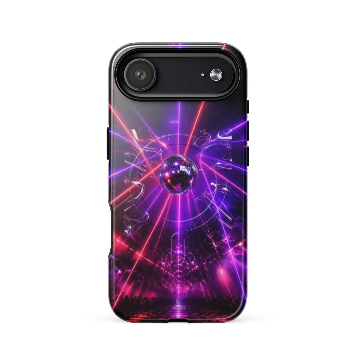 The Afterhours iPhone Case, magenta mirror ball cut by laser light. Haezel Tech Rhythm Series, view 14