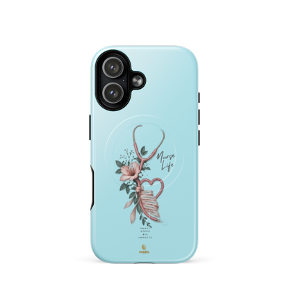 The Devotion Mint iPhone Case, rose stethoscope heart on pale mint. Haezel Tech Healer Series, view 13