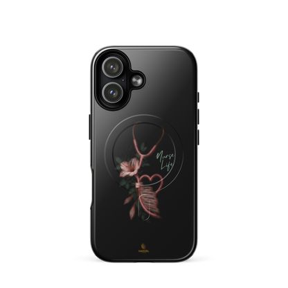 The Devotion Onyx iPhone Case, rose stethoscope heart on black. Haezel Tech Healer Series, view 13