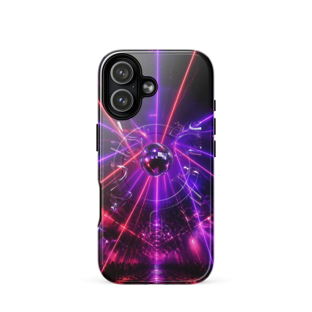 The Afterhours iPhone Case, magenta mirror ball cut by laser light. Haezel Tech Rhythm Series, view 13