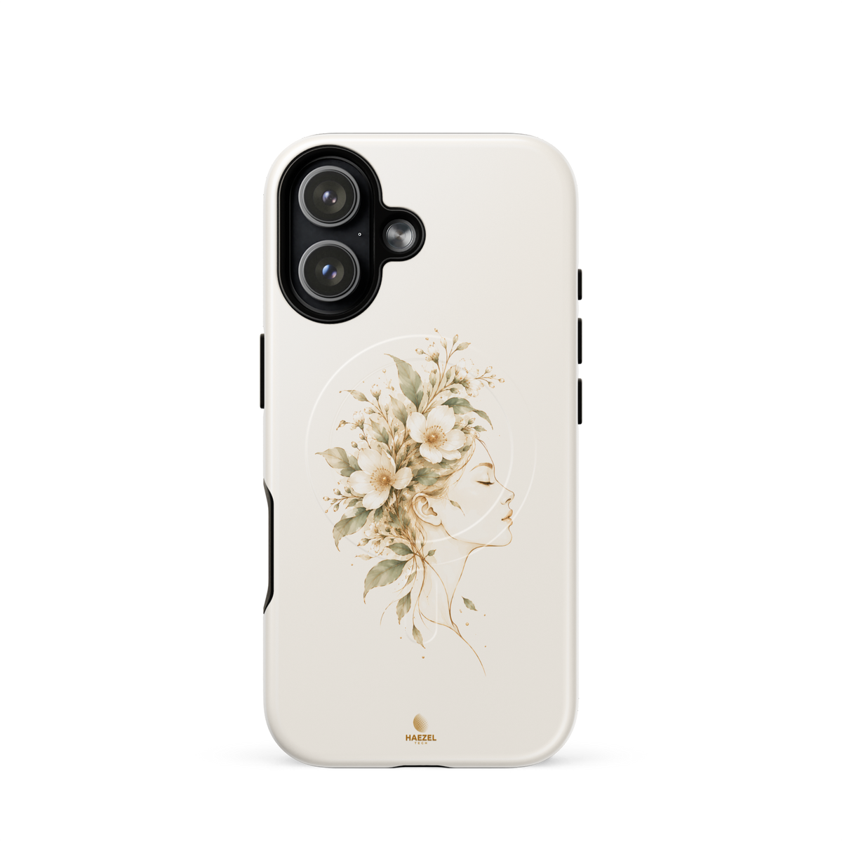 The Blooming Mind Ivory iPhone Case, woman's profile with flowers blooming from her mind on ivory. Haezel Tech Healer Series, view 13