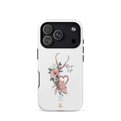The Devotion Ivory iPhone Case, rose stethoscope heart on ivory. Haezel Tech Healer Series, view 15