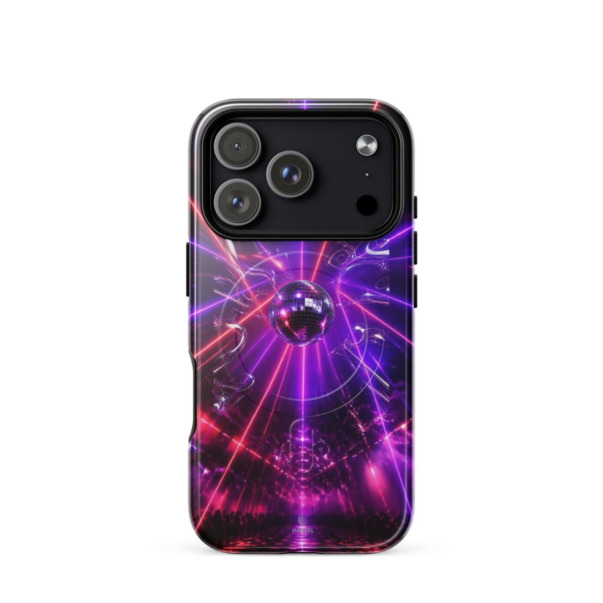 The Afterhours iPhone Case, magenta mirror ball cut by laser light. Haezel Tech Rhythm Series, view 15