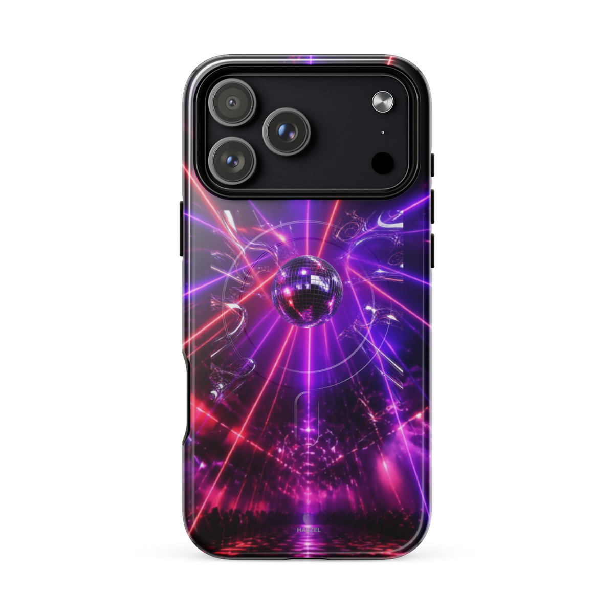 The Afterhours iPhone Case, magenta mirror ball cut by laser light. Haezel Tech Rhythm Series, view 16