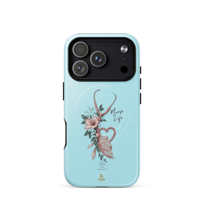 The Devotion Mint iPhone Case, rose stethoscope heart on pale mint. Haezel Tech Healer Series, view 17