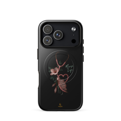 The Devotion Onyx iPhone Case, rose stethoscope heart on black. Haezel Tech Healer Series, view 17