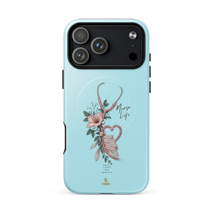 The Devotion Mint iPhone Case, rose stethoscope heart on pale mint. Haezel Tech Healer Series, view 18
