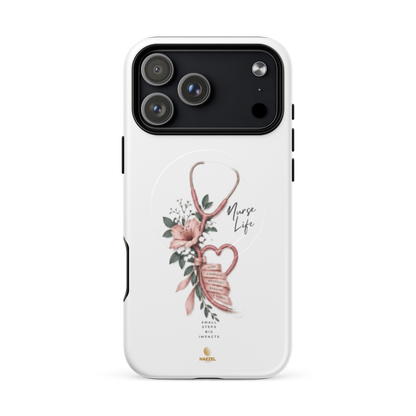 The Devotion Ivory iPhone Case, rose stethoscope heart on ivory. Haezel Tech Healer Series, view 18