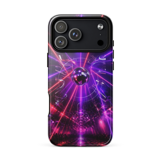 The Afterhours iPhone Case, magenta mirror ball cut by laser light. Haezel Tech Rhythm Series, view 18