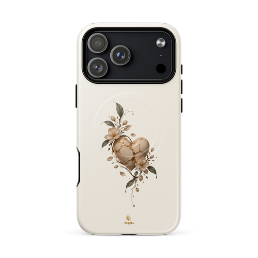 The Mended Heart Ivory iPhone Case, gold kintsugi heart with flowers on ivory. Haezel Tech Healer Series, view 18