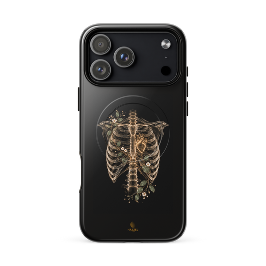 The Radiographer iPhone Case, golden floral ribcage with heart on black. Haezel Tech Healer Series, view 18