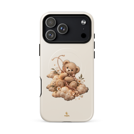 The Paediatric Nurse Ivory iPhone Case, teddy bear with stethoscope on golden clouds on ivory. Haezel Tech Healer Series, view 18
