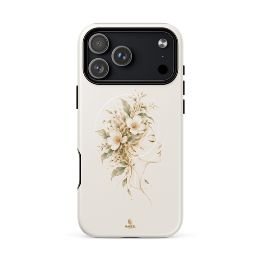 The Blooming Mind Ivory iPhone Case, woman's profile with flowers blooming from her mind on ivory. Haezel Tech Healer Series, view 18