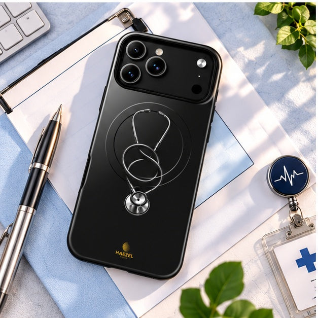 The Oath iPhone Case — healthcare workstation flat lay
